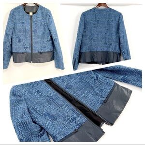 ecru Wool Bland Leather trim woman’s jacket Size L